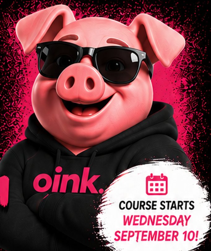 Oink mascot — Amazon Influencer Level Up course starts Wednesday, September 10
